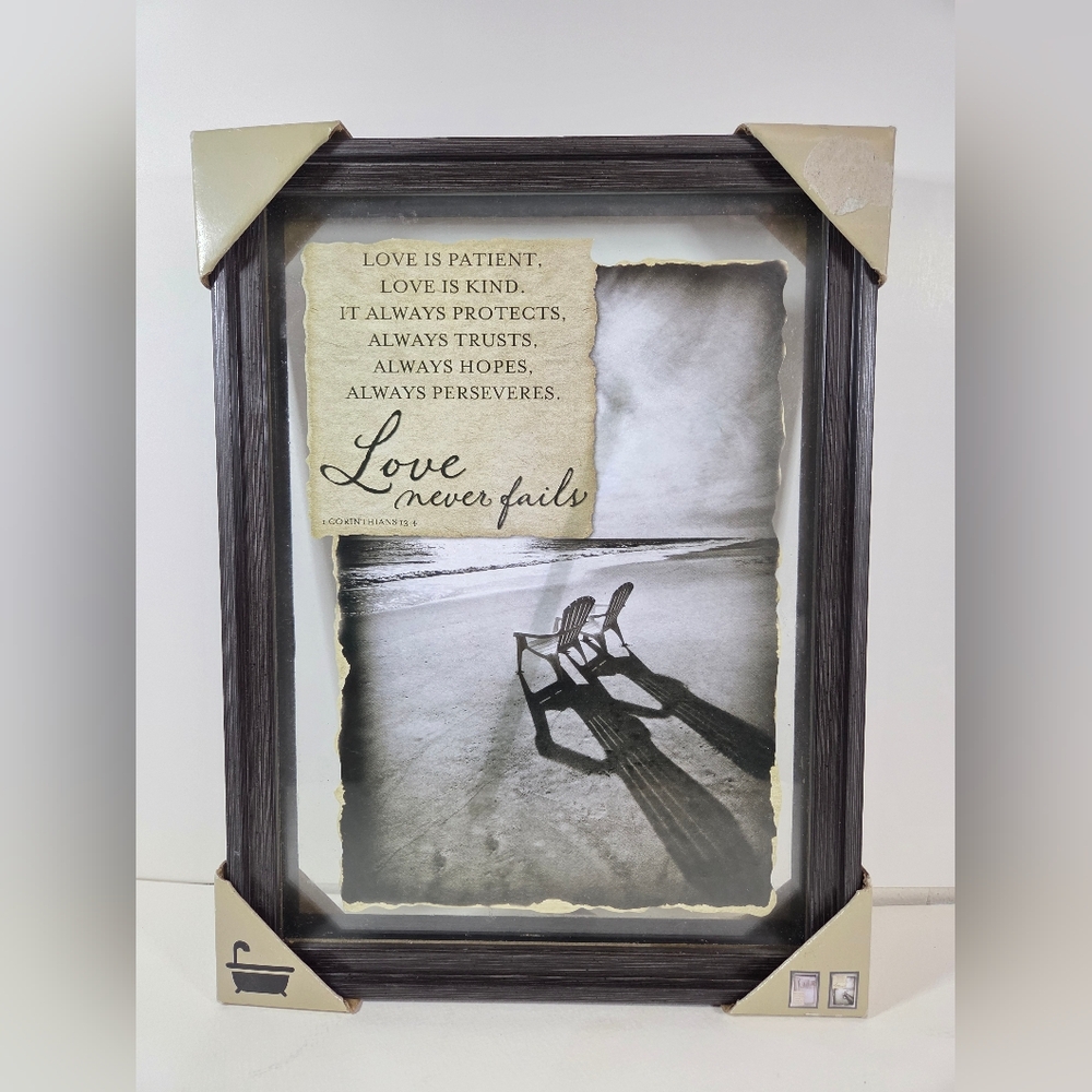 1 Corinthians 13:4 Love Never Fails Frame. 9"x12" Inspirational Framed Wall Art